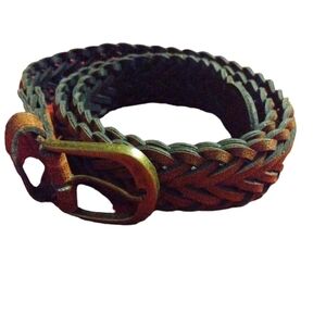Brown Braided Belt w. Rustic Buckle Western Streetwear Equestrian Style Sz. 6-8